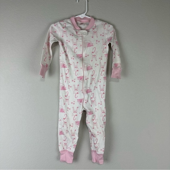 Hanna Andersson Pink White Kitty Cat Zip Up Sleeper Romper One Piece 18-24M - Picture 1 of 4